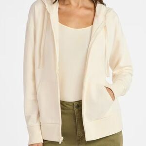 Time And Tru Full  Zip-Up Fleece Jacket Hoodie Mother Of Pearl Medium